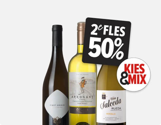 Witte wijn 2e fles 50% korting